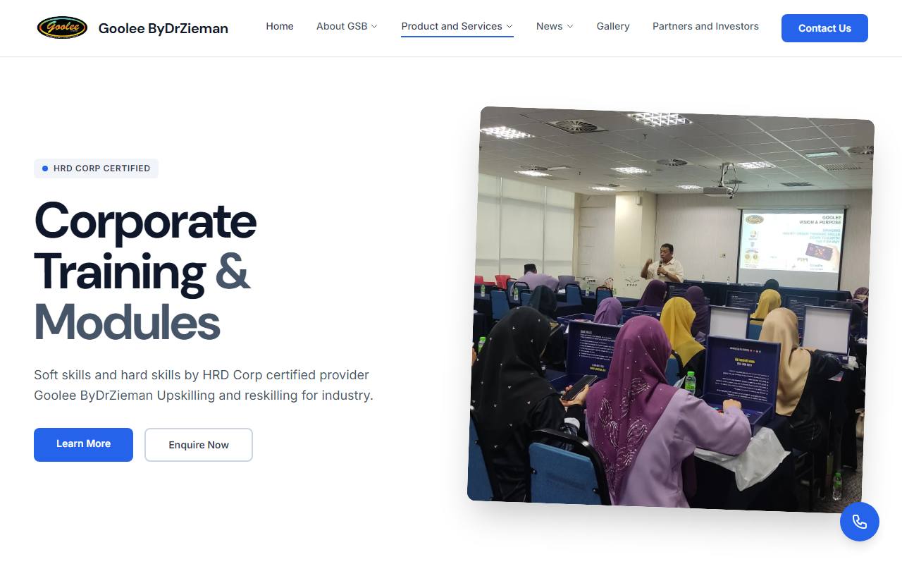 Original Goolee website: Corporate Training page